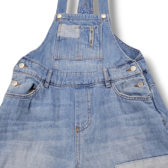 Zara Basic Overall Jeans Size XS 29x24 Women's Overalls Straight Raw Hem Patches - Picture 3 of 9